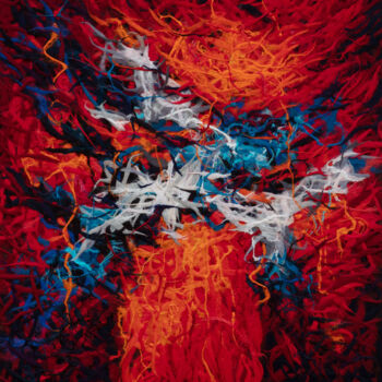 Painting titled "Red energy" by Olesia Tkachenko, Original Artwork, Textile fiber Mounted on Wood Stretcher frame