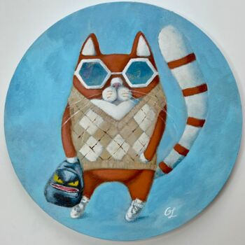 Painting titled "Posh - cat, fashion…" by Olesya Izmaylova, Original Artwork, Acrylic Mounted on Wood Stretcher frame