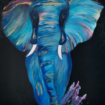 Картина под названием "The Wise Elephant" - Olesya Kaluzhskaya, Подлинное произведение искусства, Акрил Установлен на Деревя…