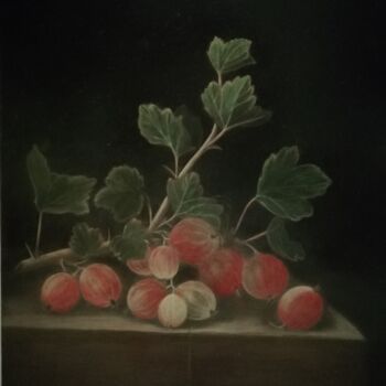 Schilderij getiteld "Gooseberry Branch" door Olesya Kazarina, Origineel Kunstwerk, Tempera