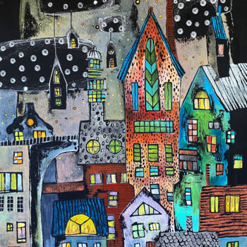 Peinture intitulée "COLORFUL CITY" par Olesya Rubinova, Œuvre d'art originale, Aquarelle