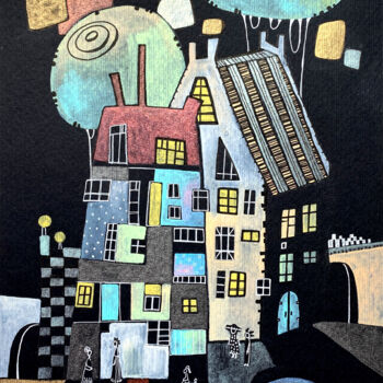 Картина под названием "WEIRD CITY" - Olesya Rubinova, Подлинное произведение искусства, Акварель