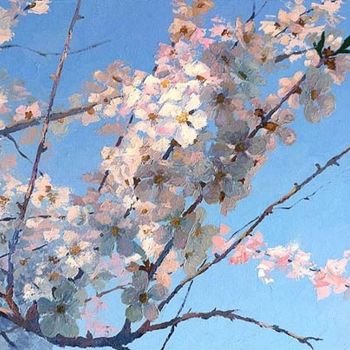Painting titled "The Apricot Flower" by Olesya Gook, Original Artwork, Oil