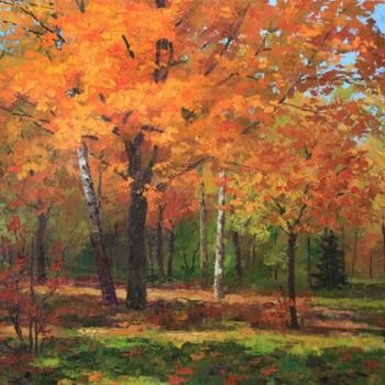 Painting titled "The autumn maple" by Olesya Gook, Original Artwork, Oil