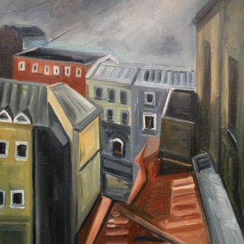 「View from the windo…」というタイトルの絵画 Olesya Turukinaによって, オリジナルのアートワーク, オイル ウッドストレッチャーフレームにマウント
