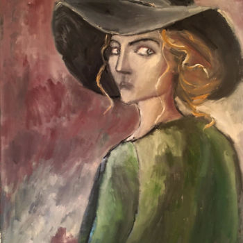 Painting titled "The girl in green" by Olesya Turukina, Original Artwork, Oil Mounted on Wood Stretcher frame