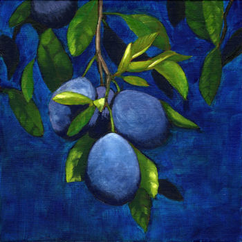 Peinture intitulée "Ripe plums in the n…" par Olga Shashok, Œuvre d'art originale, Huile