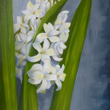 Painting titled "White Hyacinth" by Olga Shashok, Original Artwork, Oil
