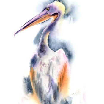 Peinture intitulée "Pink Pelican (1 of…" par Paintispassion, Œuvre d'art originale, Aquarelle