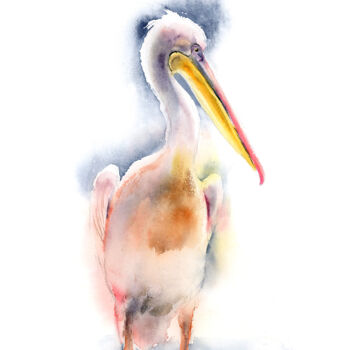Картина под названием "Pink Pelican ( 1 of…" - Paintispassion, Подлинное произведение искусства, Акварель