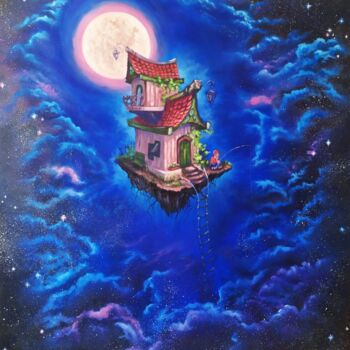 Painting titled "Star dreamer" by Olga Asadulaeva, Original Artwork, Oil Mounted on Wood Stretcher frame