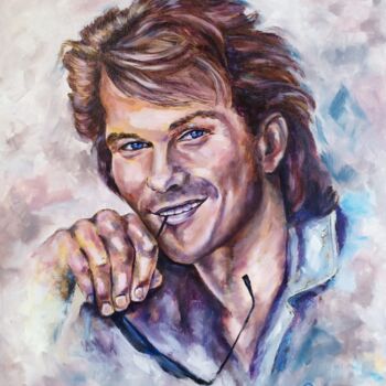 Painting titled "Patrick Swayze" by Olga Asadulaeva, Original Artwork, Oil Mounted on Wood Stretcher frame