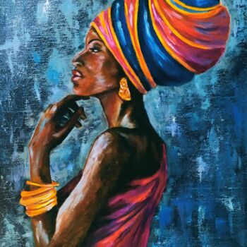 「African queen」というタイトルの絵画 Olga Asadulaevaによって, オリジナルのアートワーク, オイル ウッドストレッチャーフレームにマウント