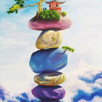Painting titled "Harmony of balance" by Olga Asadulaeva, Original Artwork, Oil Mounted on Wood Stretcher frame