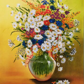 Pintura titulada "Bouquet of wild flo…" por Olga Asadulaeva, Obra de arte original, Oleo Montado en Cartulina
