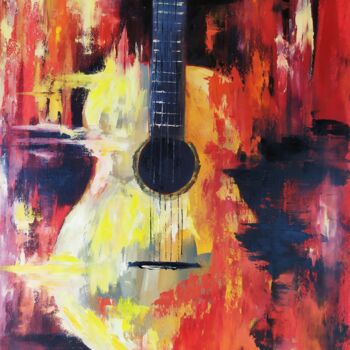 Painting titled "guitare peinture à…" by Olga Asadulaeva, Original Artwork, Oil Mounted on Wood Stretcher frame