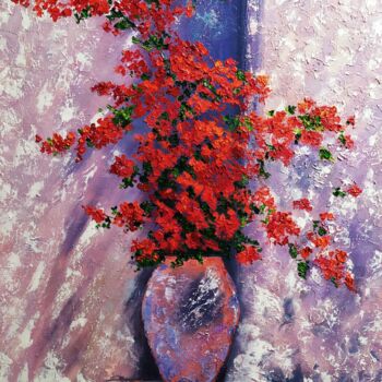 Pintura intitulada "Fleurs dans un vase" por Olga Asadulaeva, Obras de arte originais, Óleo Montado em Armação em madeira