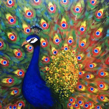 Картина под названием "paon bleu" - Olga Asadulaeva, Подлинное произведение искусства, Масло Установлен на Деревянная рама д…