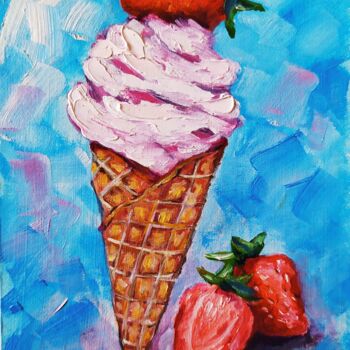 Malerei mit dem Titel "glace à la fraise" von Olga Asadulaeva, Original-Kunstwerk, Öl