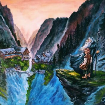 Painting titled "Bilbo and Gandalf" by Olga Asadulaeva, Original Artwork, Oil Mounted on Wood Stretcher frame