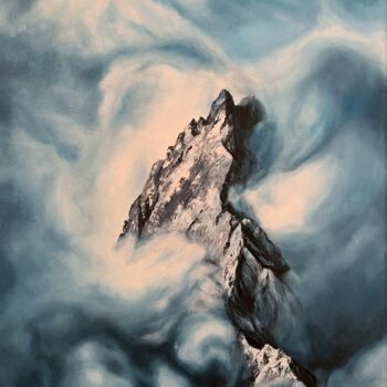 Painting titled "Mountain in fog" by Olga Astri, Original Artwork, Oil