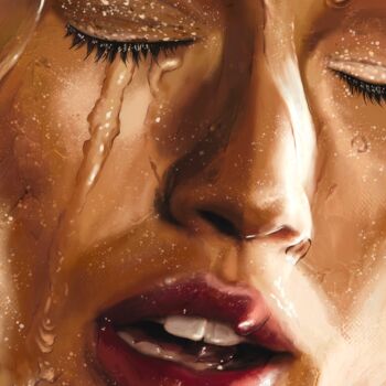 Painting titled "Water on face" by Olga Astri, Original Artwork, Digital Painting