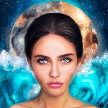Painting titled "Space girl" by Olga Astri, Original Artwork, Digital Painting