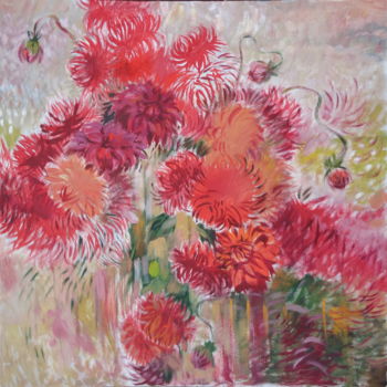 Painting titled "Red Dahlia" by Olga Bagina, Original Artwork, Oil