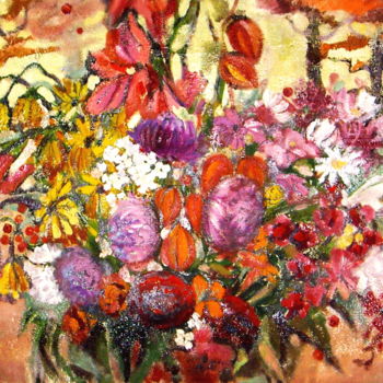 Картина под названием "Fire autumn bouquet" - Olga Bagina, Подлинное произведение искусства, Масло