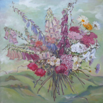 Painting titled "Flying bouquet" by Olga Bagina, Original Artwork, Oil
