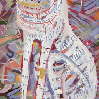 Peinture intitulée "White cat" par Olga Bagina, Œuvre d'art originale, Huile