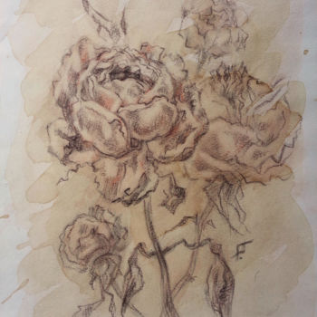 Drawing titled "Roses in love." by Olga Bagina, Original Artwork, Pencil