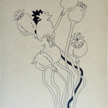 Disegno intitolato "Poppy capsules" da Olga Bagina, Opera d'arte originale, Biro