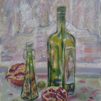 Painting titled "Pomegranate and gre…" by Olga Bagina, Original Artwork, Oil