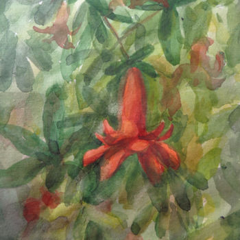 Painting titled "Pomegranat flower" by Olga Bagina, Original Artwork, Watercolor