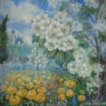 Ζωγραφική με τίτλο "Pear blossoms" από Olga Bagina, Αυθεντικά έργα τέχνης, Λάδι