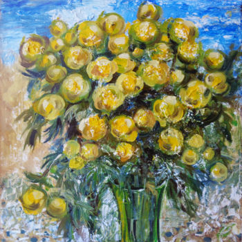Malarstwo zatytułowany „Globeflowers bouquet” autorstwa Olga Bagina, Oryginalna praca, Olej