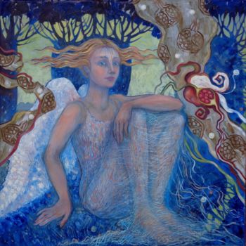 Painting titled "Angel in blue" by Olga Bagina, Original Artwork, Oil