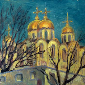 Painting titled "Cathedral. Vladimir" by Olga Bagina, Original Artwork, Oil
