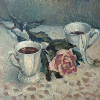 Pintura intitulada "Coffee for both" por Olga Bagina, Obras de arte originais, Óleo