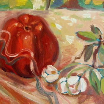 Painting titled "Foreign apple." by Olga Bagina, Original Artwork, Oil