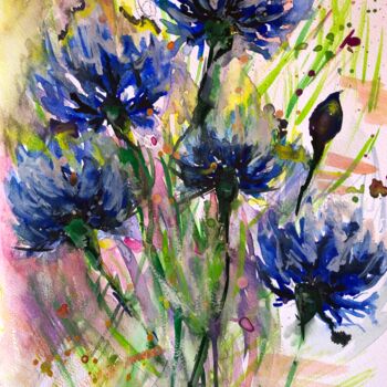 Картина под названием "Cornflowers" - Olga Baryshnikova, Подлинное произведение искусства, Акварель