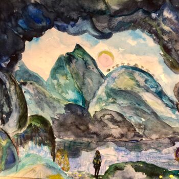 Pintura intitulada "Sunrise" por Olga Baryshnikova, Obras de arte originais, Aquarela Montado em Cartão