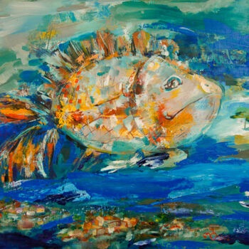 Painting titled "Fish over the city" by Olga Beblova, Original Artwork, Acrylic