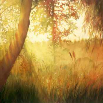 Картина под названием "Beautiful Gold Sunl…" - Olga Beliaeva, Подлинное произведение искусства, Акварель