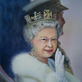 Pintura intitulada "Queen Elizabeth II…" por Olga Beliaeva, Obras de arte originais, Aquarela