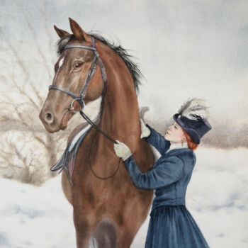Pittura intitolato "Beautiful Horsewoma…" da Olga Beliaeva, Opera d'arte originale, Acquarello