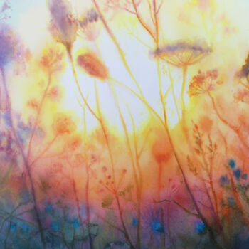 Pittura intitolato "Sunset Serenity - W…" da Olga Beliaeva, Opera d'arte originale, Acquarello