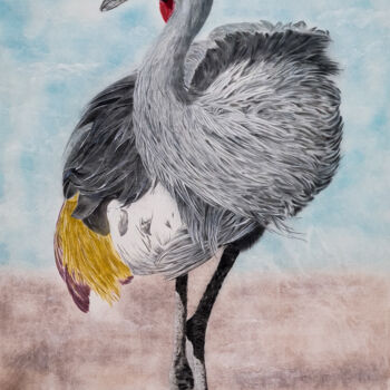 Pintura intitulada "Crowned Crane" por Olga Belova, Obras de arte originais, Pigmentos