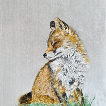 Pittura intitolato "Foxy - Silk Painting" da Olga Belova, Opera d'arte originale, pigmenti